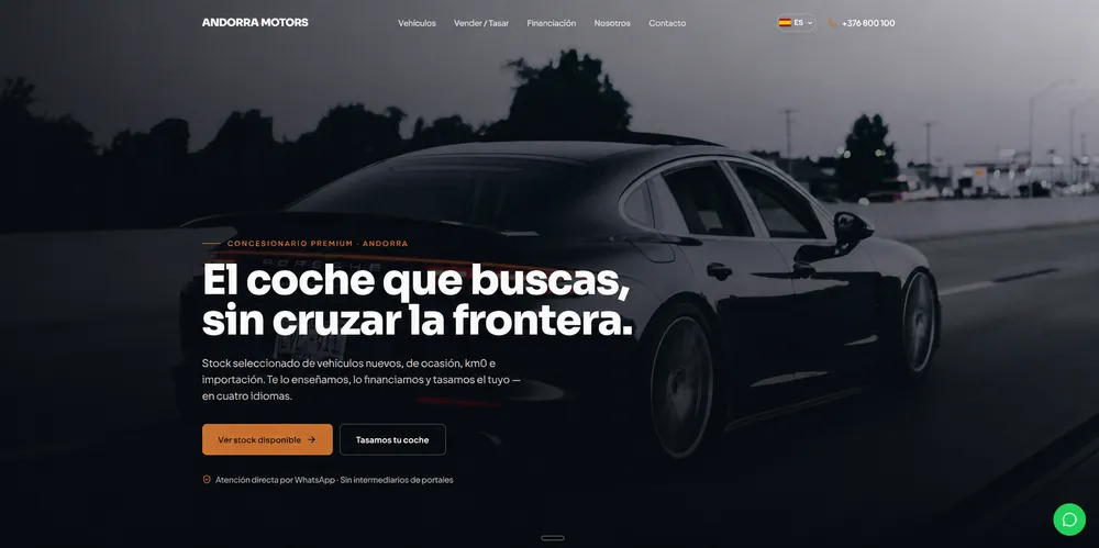 Homepage of a car dealership website built by PrismaXweb