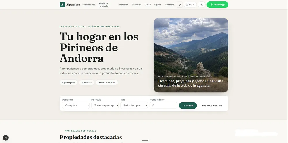 Homepage of a real estate website built by PrismaXweb